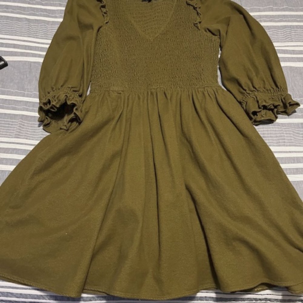 Madewell Flannel Lucie V-Neck Smocked Mini Dress Size S Small